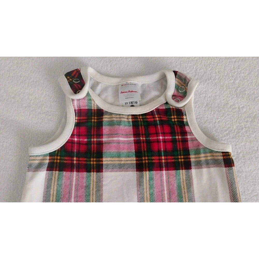 Hanna Andersson Knit Romper Unisex Plaid Sleeveless Holiday 3 6 MOS